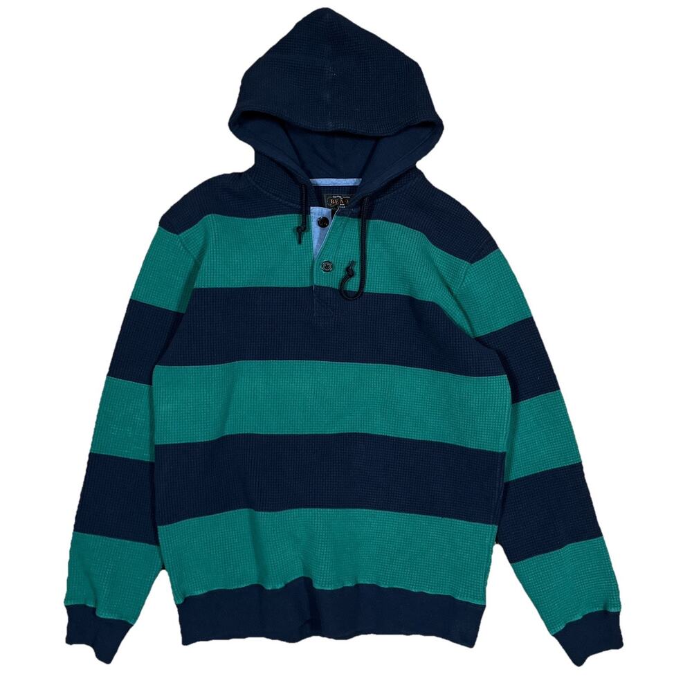 Beams Plus Japan Waffle Knit Hoodie Size Medium Sweatshirt Striped Color Block